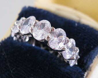 Vintage 14tcw Oval Cut Cubic Zirconia Anniversary Ring Size 7 Sterling Silver Vintage Ring Vintage Jewelry Gifts for Her Gifts for Wife