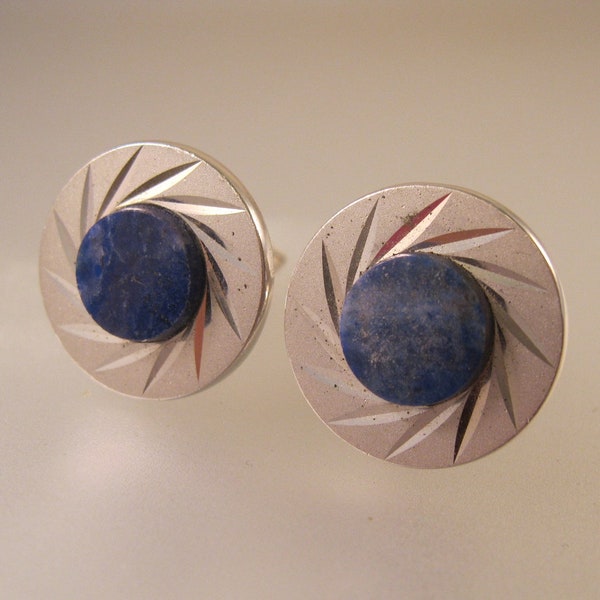 Vintage SWANK Lapis Lazuli Silver Tone Metal Round Cuff Links Mid Century Cufflinks Mid Century Cuff Links Gift for Him Gift for Dad