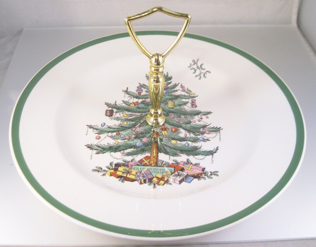 Vintage SPODE Christmas Tree Tidbit Tray Porcelain New in Box Never