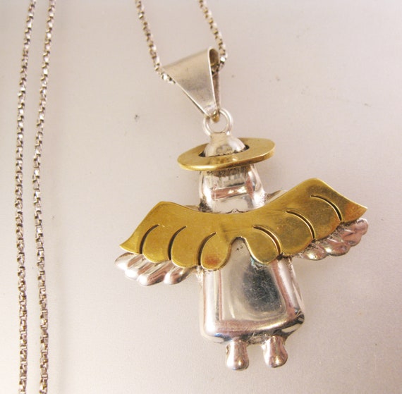 Vintage Mexican ANGEL Mixed Metal Sterling Silver… - image 1