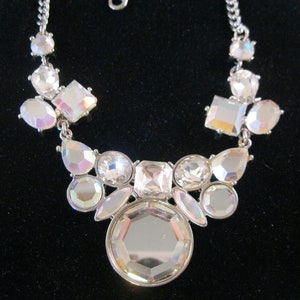 ANN TAYLOR LOFT Chunky Clear Rhinestone Bib Drop Necklace Silver Tone Vintage Jewelry Vintage Necklace Gifts for Her Gifts for Wife