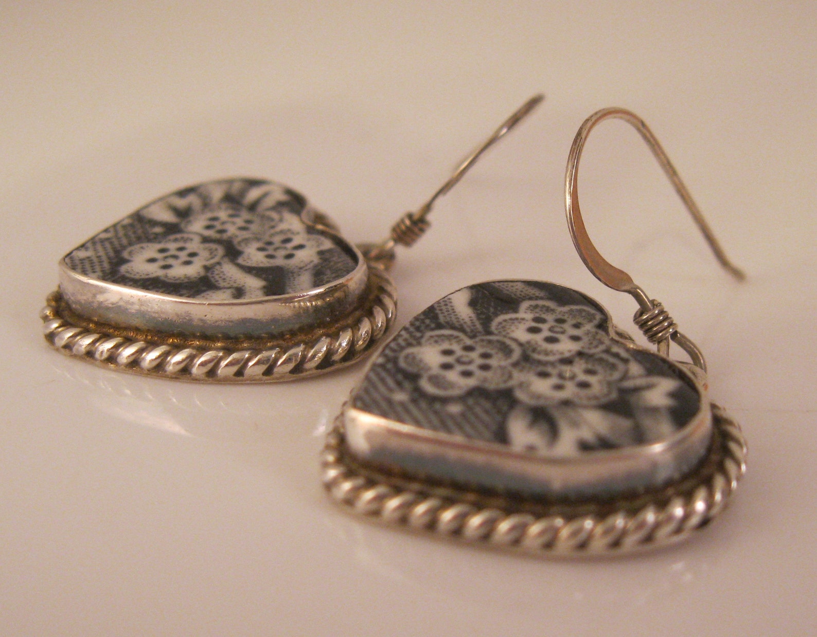 Vintage JSVR Jacqueline Smiley 950 Fine Sterling Silver Porcelain Heart ...