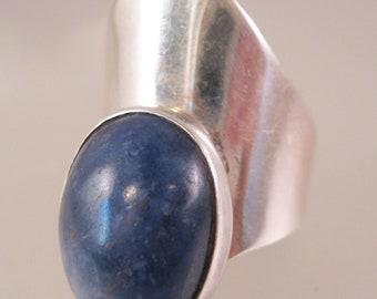 Vintage MEXICAN Sodalite Solitaire Modernist Sterling Silver Ring Adjustable Size 8 Vintage Jewelry Vintage Ring Gifts for Women