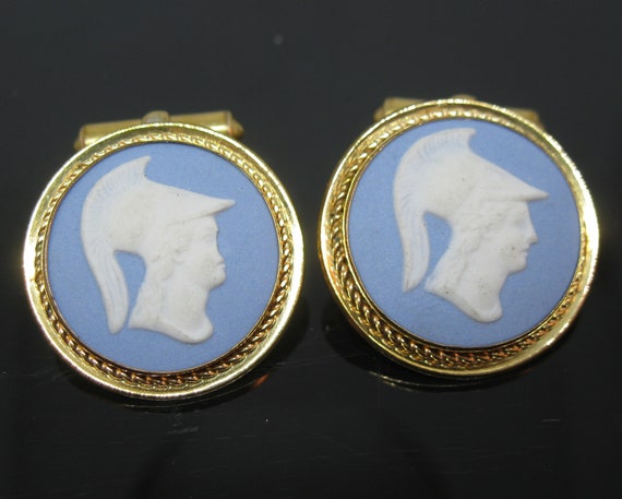 Vintage DESTINO WEDGWOOD Blue Jasper 12K Gold Filled Cuff Links