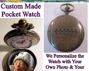 Custom Made Football Pocket Watch with Personalized Photo & Your Choice of Chain Gifts for Football Player Gifts for Men Gifts for Him