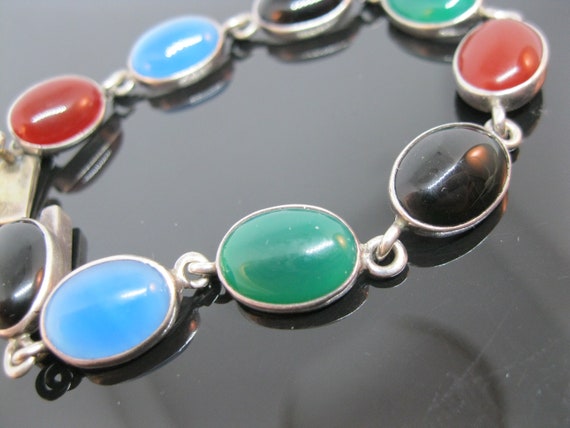 Vintage Mexican Multi Gemstone Oval Link Bracelet… - image 3