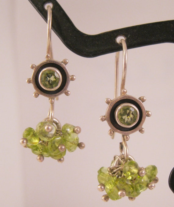 Vintage Peridot Drop Sterling Silver Pierced Earrings Signed Dp