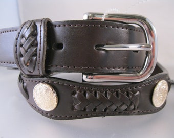 Vintage DOUBLE S Belt Collection Dark Brown Leather & Concho Belt 28" New Old Stock with Tag Vintage Belt Southwestern Belt Western Belt