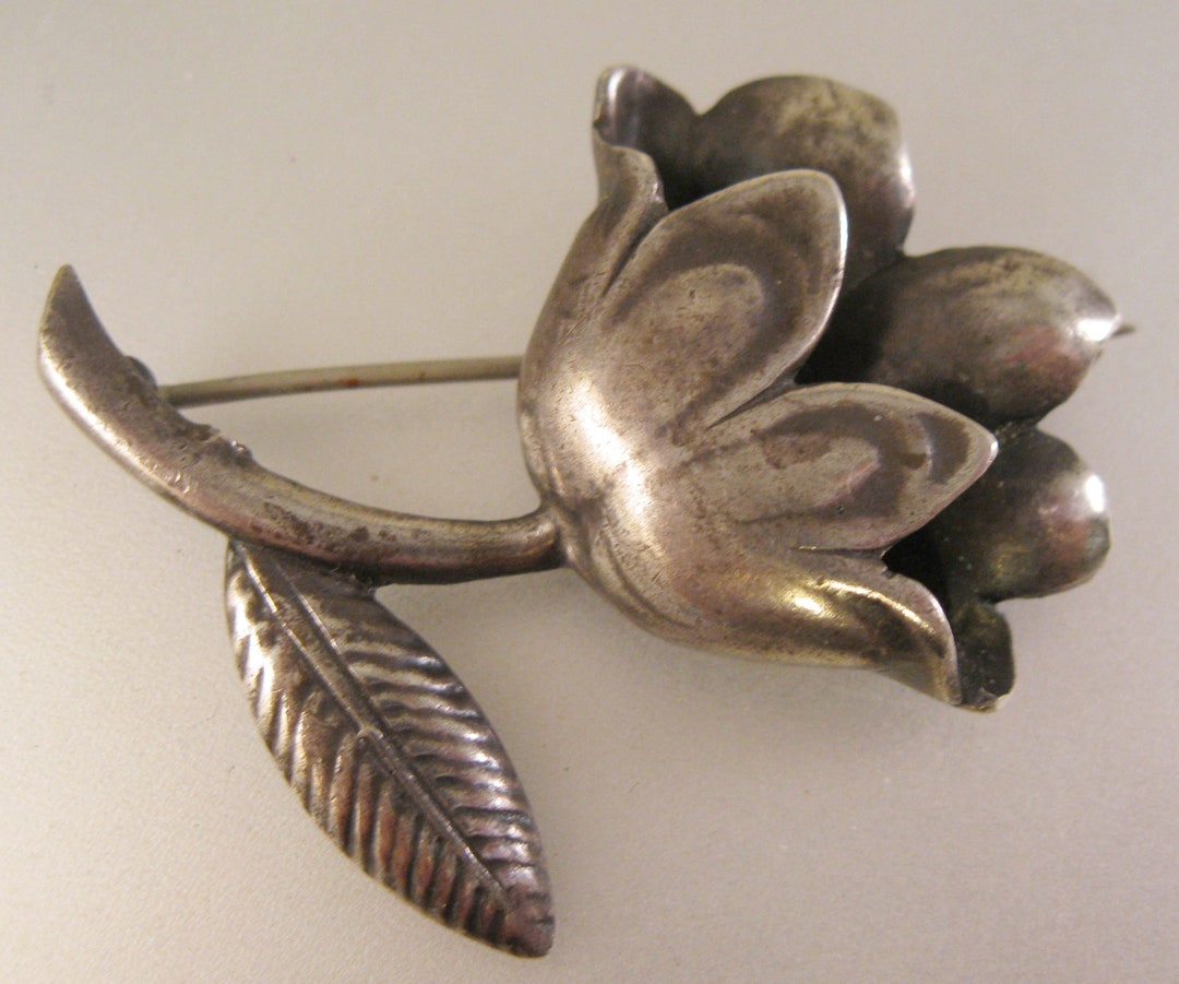 Antique Flower Sterling Silver Brooch Pin Antique Jewelry Antique ...