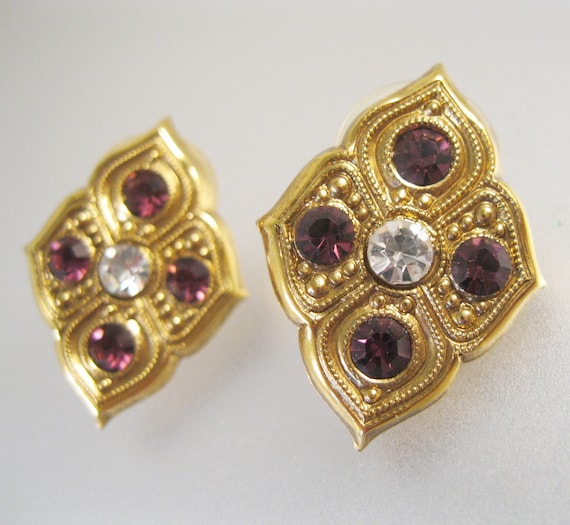 Antique Style Faceted Purple Rhinestone Crystal S… - image 1