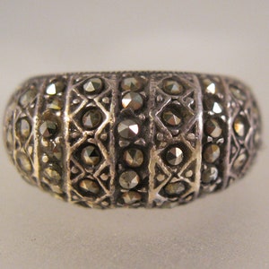 Vintage Art Deco Style Dome Marcasite Sterling Silver Cigar Band Ring Size 5 Unisex Ring Vintage Jewelry Vintage Ring Gifts for Women