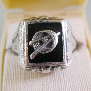 Vintage Boy Scouts Explorer Black Onyx Sterling Silver Ring Size 10 Boy Scouts of America Vintage Ring Gifts for Him Gifts for Boy Scout