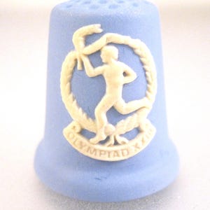 WEDGWOOD 1984 Los Angeles Olympics Olympiad Blue Jasperware Collector Thimble England Collectible Thimble Gifts for Her Gifts for Women