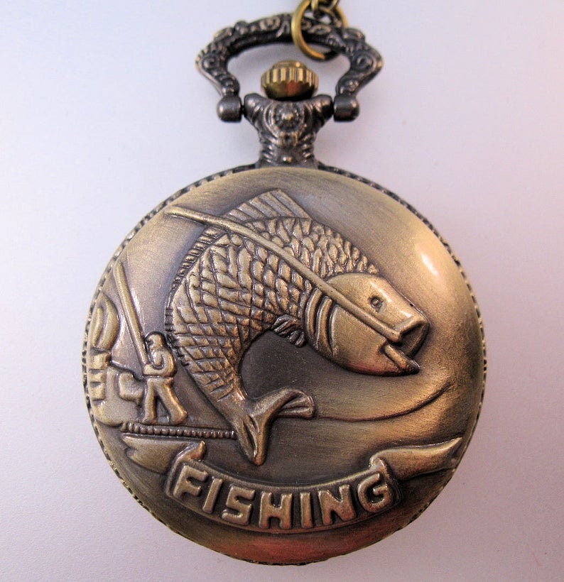 FISHING FISH Pocket Watch with Your Choice of Chain Vintage Etsy