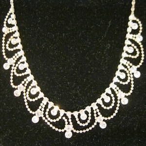 Vintage ICING Signed Rhinestone Bib Festoon Drop Necklace Clear Stones Silver Tone Vintage Jewelry Vintage Necklace Gifts for Her
