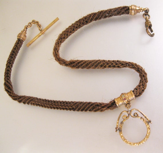 Antique Victorian Braided Hair Pocket Watch Chain… - image 1