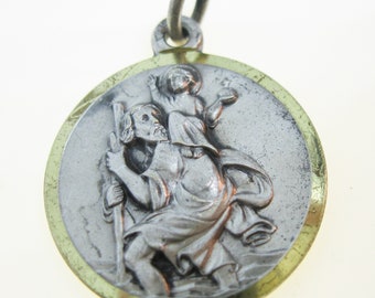 Vintage St. Christopher Silver Plated Brass Medal Saint Christopher Medal Religious Medal Gifts for Him Gifts for Dad Gifts for Soldier