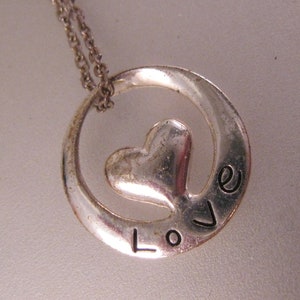 Vintage Love Heart Charm Pendant Necklace Sterling Silver 14&quot; Chain Vintage Jewelry Gifts for Girls Gifts for Child Vintage Necklace