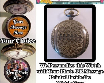 Custom Made FOOTBALL Pocket Watch Personalized w/ Your Message OR Photo & Choice of Chain Gifts for Men Gift for Men Gifts for Grandpa