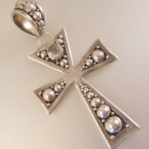 Vintage BA SUARTI BALI Byzantine Moonstone Cross Sterling Silver Pendant Gothic Vintage Jewelry Vintage Pendant Gifts for Her Gifts for Mom