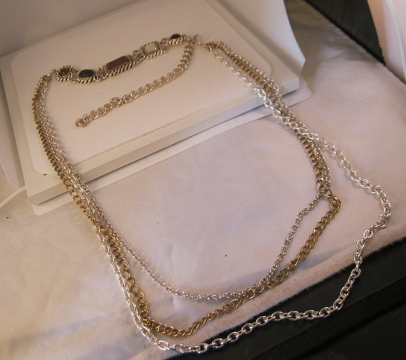 Vintage Silver Plated & Gold Tone Jeweled Multi Strand Chain  display picture 1