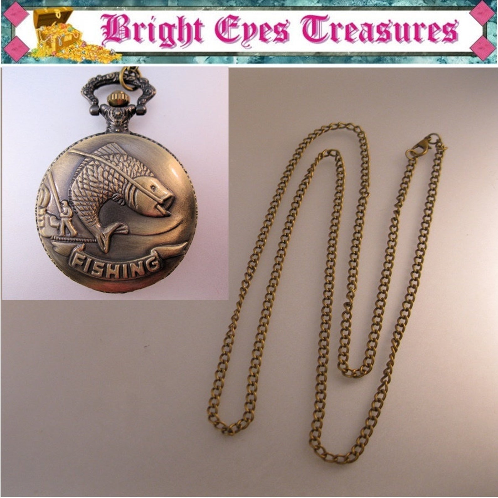 FISHING FISH Pocket Watch With Your Choice of Chain Vintage Etsy