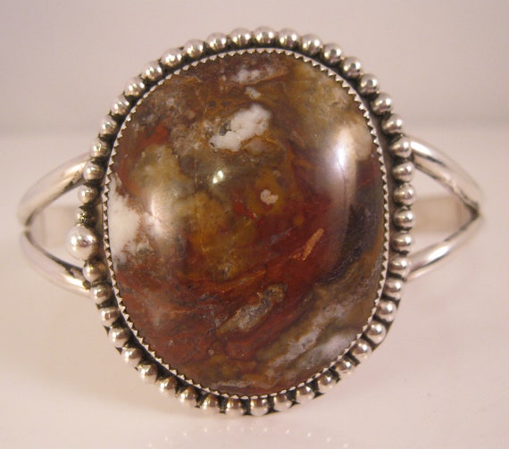 Red Rock Agate Vintage Native American Navajo Sterling Silver Bracelet Cuff Red Rock Agate Vintage Native American Navajo Sterling Silver Bracelet Cuff