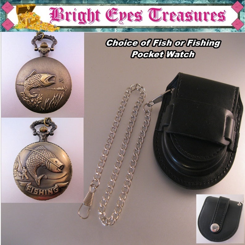 FISHING FISH Pocket Watch With Your Choice of Chain Vintage Etsy