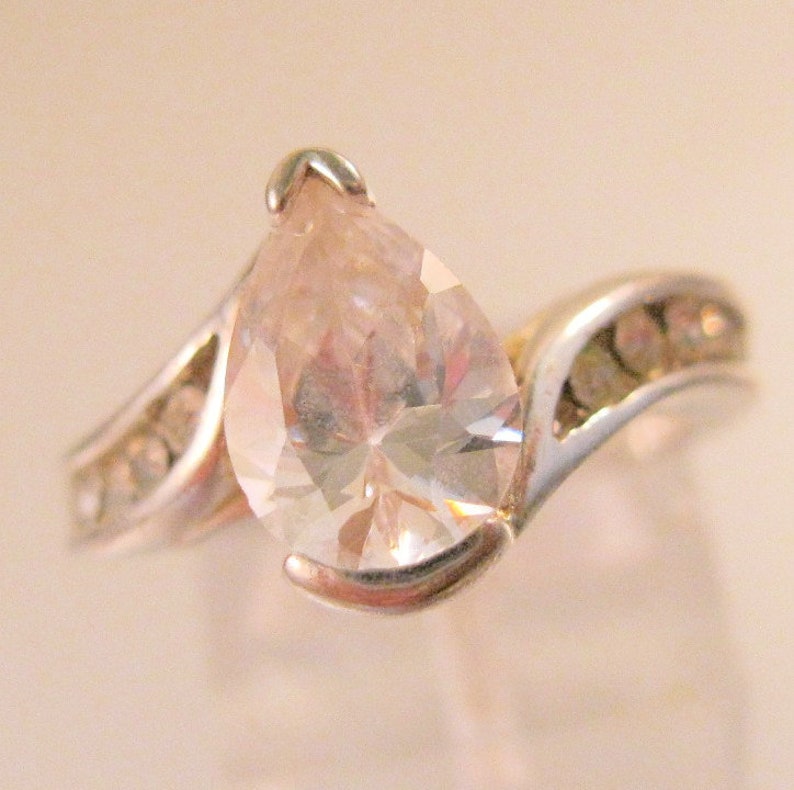 2.25ct Pear CZ Engagement Ring Sterling Silver Size 7 Vintage Etsy