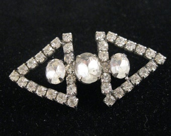 Vintage Art Deco Clear Rhinestone Brooch Prong Set Retro Hollywood Regency Wedding Vintage Costume Jewelry Vintage Brooch Gifts for Her