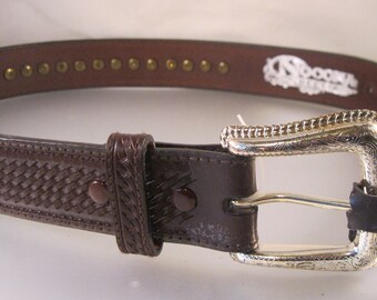 Vintage NOCONA 2413402-28 Hand Tooled Leather Silver Plated Stud Belt 28" New Old Stock with Tag Vintage Belt Southwestern Belt Western Belt