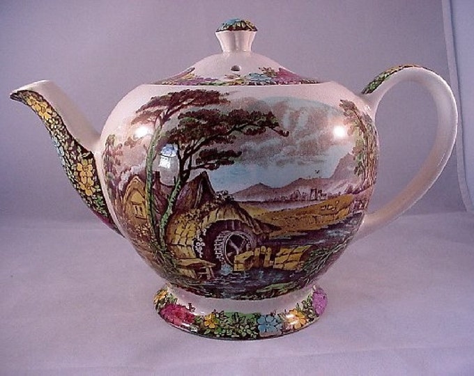 Vintage SADLER TEAPOT the Old Mill English 1940's Pottery Etsy