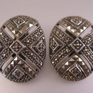 Vintage Art Deco Stil Oval Markasit Sterling Silber Ohrclips 3 cm Feiner Schmuck Vintage Ohrringe Vintage Schmuck Geschenke für Sie