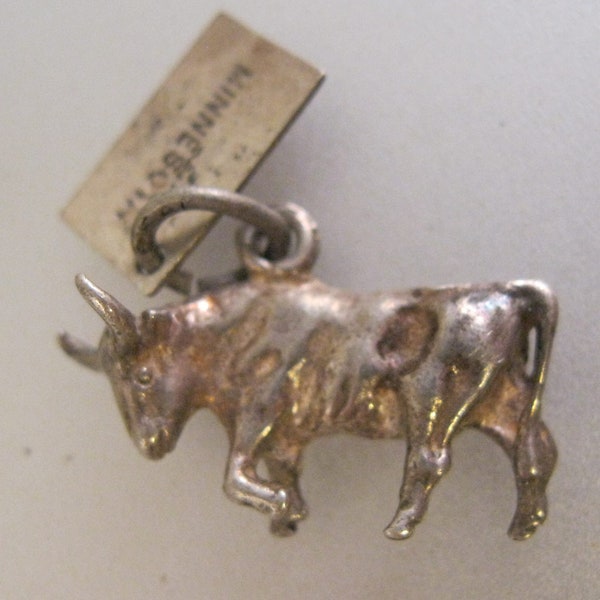 Vintage BELL TRADING Minnesota Cow Steer Oxen 3D Sterling Silver Charm Souvenir Charm Collectible Charm Geschenken voor haar geschenken voor vrouwen