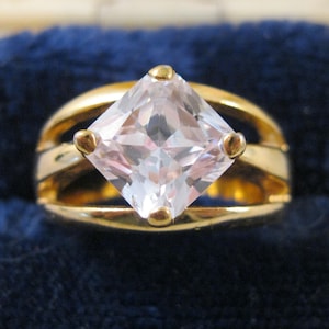 Vintage Princess Cut CZ Gold Plated Ring 8mm Square Size 6 Vintage Jewelry Vintage Ring Gifts for Her Gifts for Women Cocktail Ring