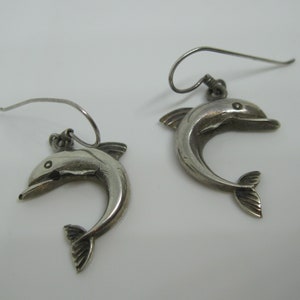 Vintage Dolphin Sterling Silver Drop Dangle Earrings Pierced Earrings Vintage Earrings Vintage Jewelry Gifts for Her Gifts for Women