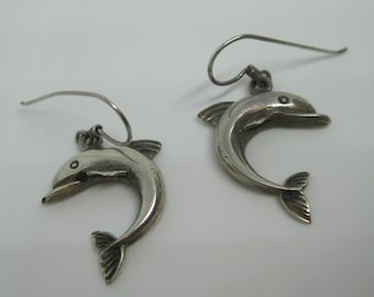 Vintage Dolphin Sterling Silver Drop Dangle Earrings Pierced Earrings Vintage Earrings Vintage Jewelry Gifts for Her Gifts for Women