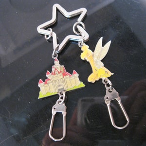 DISNEY DISNEYLAND CASTLE Tinkerbell Charm Key Chain Keychain Enamel Silver Tone Vintage Keychain Vintage Key Chain Gifts for Kids
