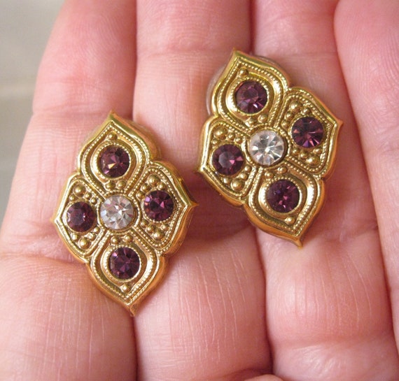 Antique Style Faceted Purple Rhinestone Crystal S… - image 6