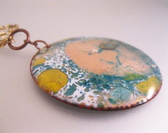 Collier Vintage Gros Modèle Années 70 - Fantaisie Cuivre émaillé, émaux Colorés, Occasion