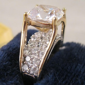 Princess Cut CZ Sterling Vermeil Ring 10mm Square w/Accent Stones Size 8 Vintage Jewelry Vintage Ring Gifts for Her Gifts for Women Cocktail