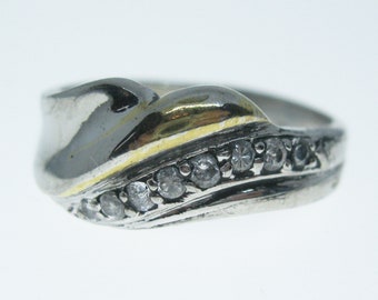 Vintage Two Tone CZ Sterling Silver Band Ring Size 9 Signed RSC Vintage Jewelry Vintage Ring Promise Ring Gifts for Her Gifts for Women