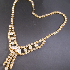 1980's Rhinestone Bib Festoon Drop Necklace Clear Stones Gold Tone Vintage Jewelry Vintage Necklace Gifts for Her Gifts for Wife