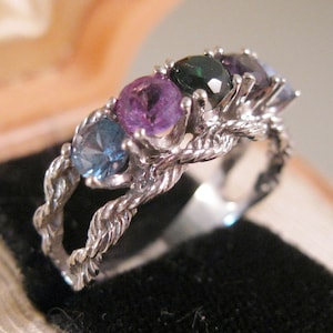 Estate 10K White Gold 5 Stone Mother&#39;s Ring Signed PC Tourmaline Amethyst Zircon Size 7 1/2 Vintage Jewelry Vintage Ring Gifts for Women