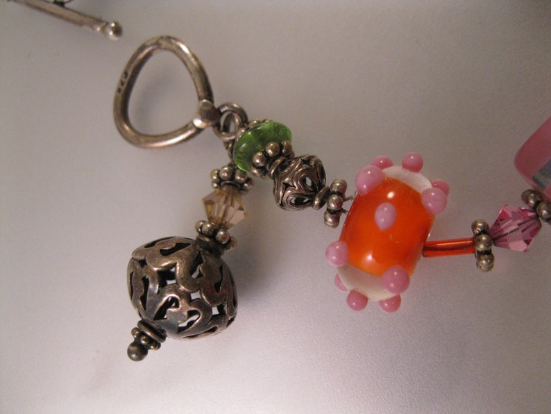 Hand Made Venetian Art Glass /& Silver Beaded Bracelet Sterling Silver 8 34 Orange Green Pink Vintage Bracelet Vintage Jewelry Gift for Her