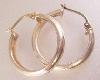 Vintage FAS Sterling Silver Hollow Hoop Earrings Pierced 13/16" Diameter Fine Jewelry Vintage Earrings Vintage Jewelry Gifts for Her