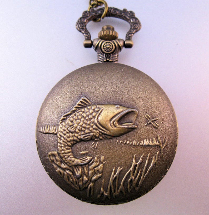 FISHING FISH Pocket Watch with Your Choice of Chain Vintage Etsy