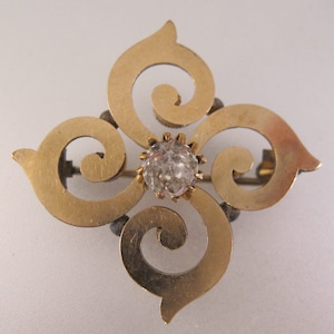 Antique Victorian Gold-Filled Scroll & Paste Stone Watch Pin Brooch Antique Jewelry Antique Brooch Antique Pin Gifts for Her Gifts for Mom