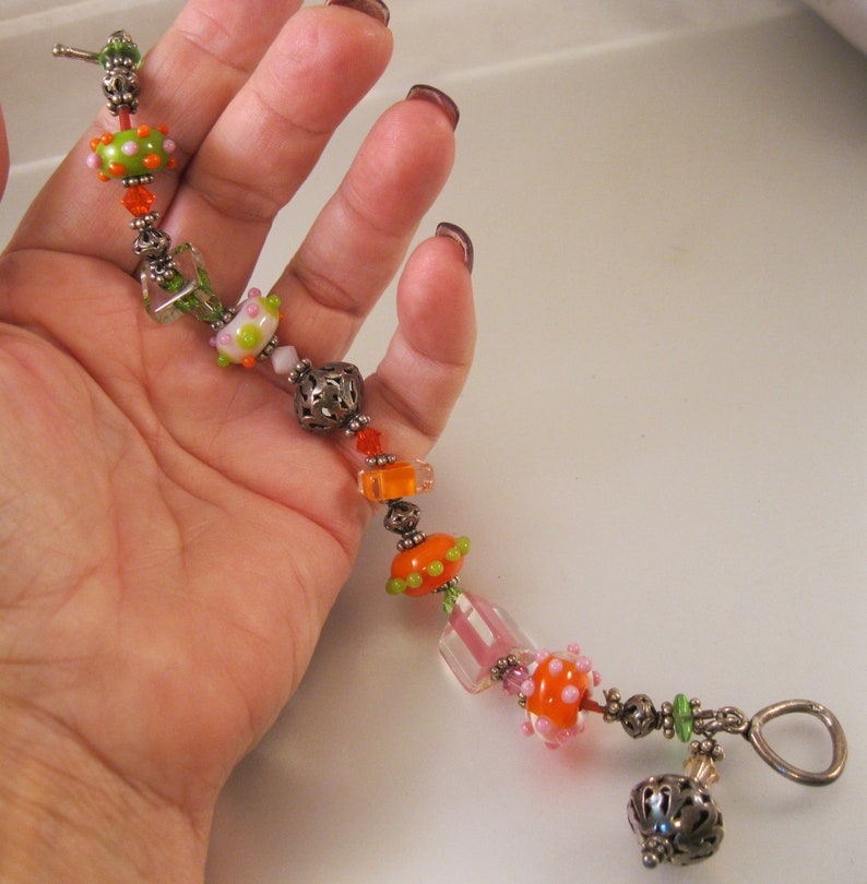 Hand Made Venetian Art Glass /& Silver Beaded Bracelet Sterling Silver 8 34 Orange Green Pink Vintage Bracelet Vintage Jewelry Gift for Her