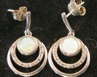 Vintage Designer Sterling Silver Opal & White Topaz Drop Earrings Pierced Earrings Vintage Jewelry Vintage Earrings Fine Jewelry